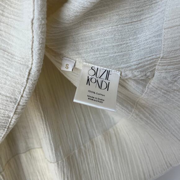 Suzie Kondi Cream Textured Cotton Ruffle High Neck Sleeveless‎ Top Size Small - Picture 7 of 8